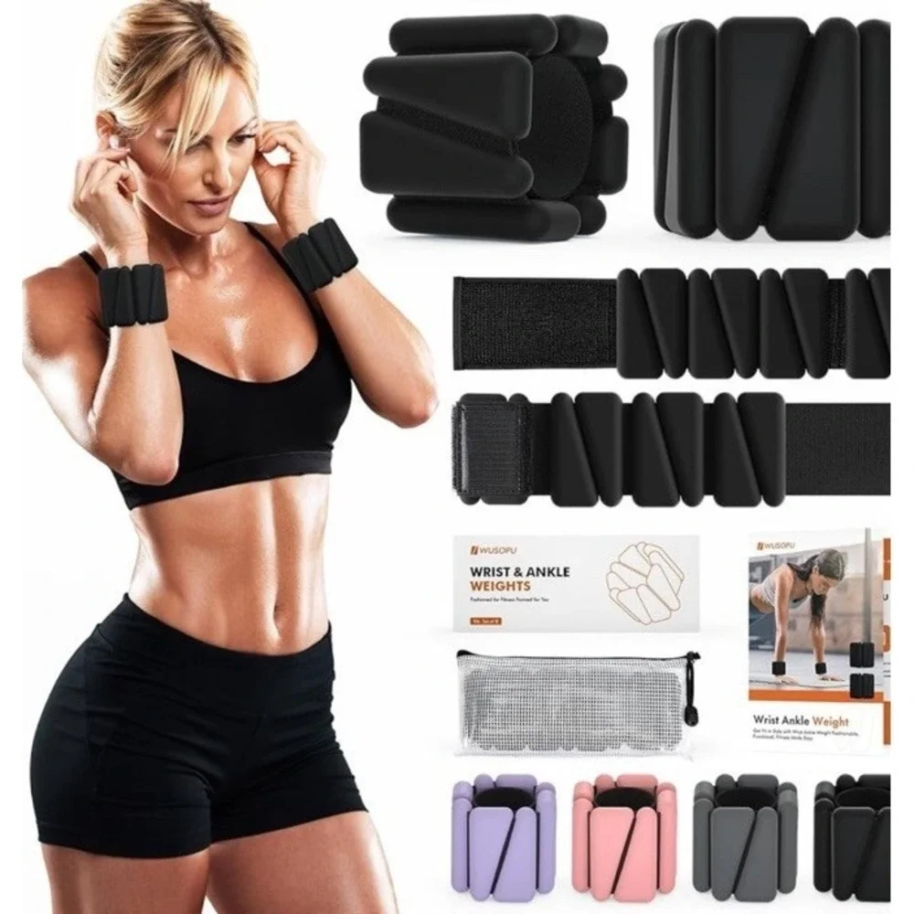 (QTY 2) Wrist & Ankle Weights,‎ 1 lb. For Gym Workout - Black